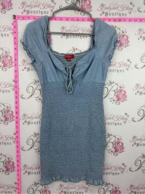 Guess dress Light Blue Smocked Short Sleeve Tie-Neck Top